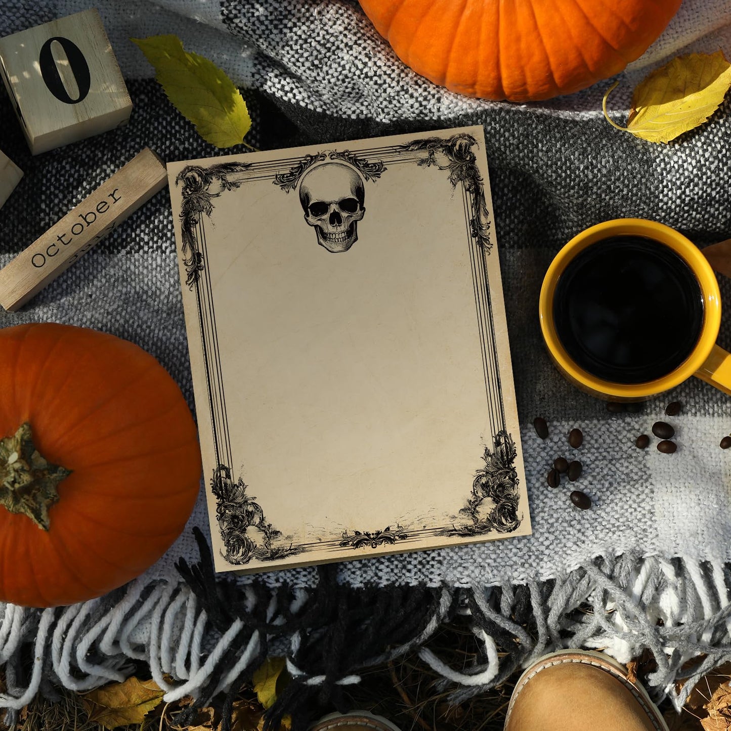 FYSUIMU 60 Sheets Halloween Skull Stationery Letterhead Paper Skull Letter Writing Paper for Notes Greeting Cards Invitation Office Printing, 8.5 x 11 Inch, Double Sided