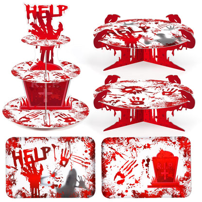 Sliner 5 PCS Halloween Party Decorations Bloody Cupcake Stand Bloody Handprint Cupcake Holder Halloween Bloodys Cake Holder Halloweens Theme Dessert Stand for Dessert Cupcakes Birthday Party Supplies