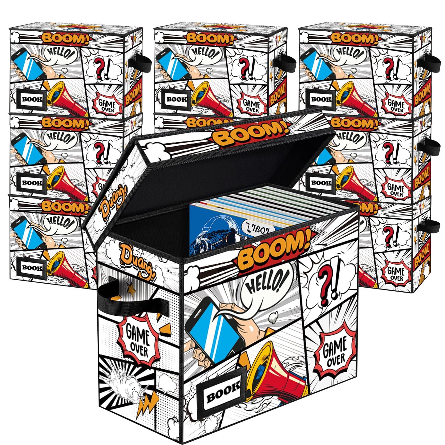 YNSZAS 10 Pack Collection Comic Book Storage Boxes, Protector Organizer 15.8" X 7.8" X 11.8" Collapsible Short Box Holds 160-180 Comic Book Heavy Duty Bin Container Holder Shelf