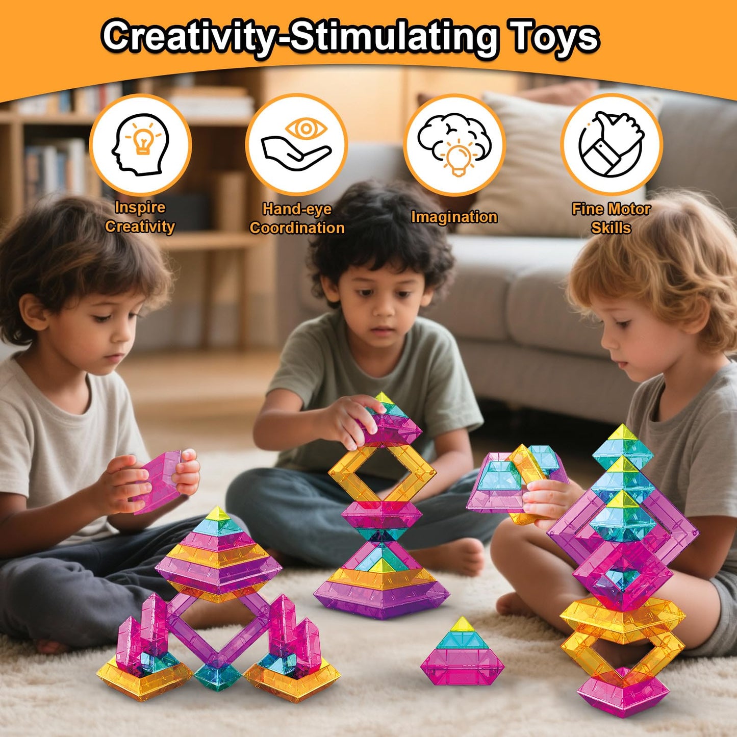 WSKC Building Blocks 48 PCS Stacking Toys for Kids 3 4 5 6 Years Old, Preschool Learning Activities for Toddlers 3-4 Years, STEM Educational Learning Toys Gifts for Boys Girls