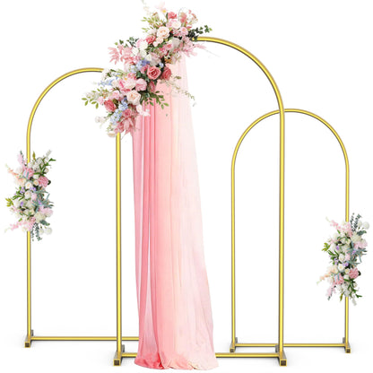 Vowparty Arch Backdrop Stand Set of 3 (7.2FT,6.6FT,6FT), Gold Metal Arch Stand for Wedding Ceremony, Birthday Party, Baby Shower, Graduation, Floral Balloon Decoration