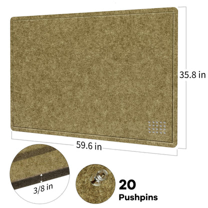 Large Bulletin Board - 60 x 36 Inches, Decorative Felt Pin Board for Wall - 5' x 3' Foldable Photo Display Board with Self-Adhesive Tape, Includes 20 Push Pins - Olive