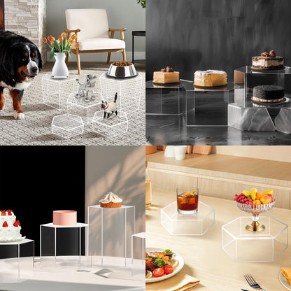 koretech 6 Pcs Buffet Risers, Dessert Stands, Acrylic Boxes for Display, Hexagonal Jewelry Showcase, Riser Display Cases Acrylic Display Base, Clear