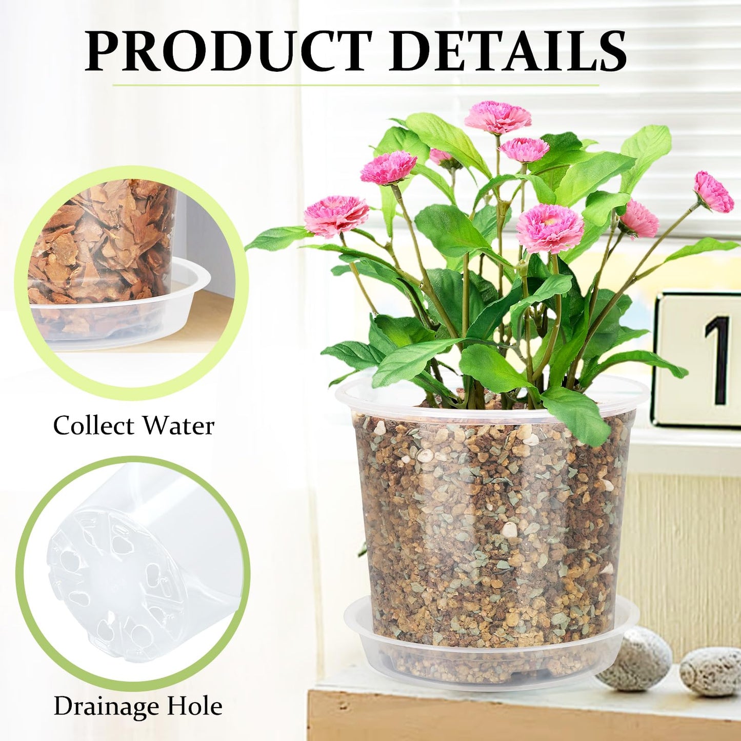 DUNPUTE 40 Pack 4/5/6/7 Inch Clear Nursery Pots with Drainage and Saucer, Clear Plastic Planter Pots for Plants, Flexible Seed Starting Pots for Succulents, Small Herbs, Annual Flowers
