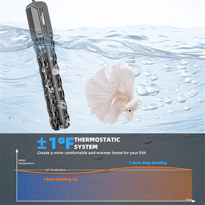 FREESEA Aquarium Heater for Fish Tank: 100W/200W/300W/500W Submersible Fish Tank Heater with Over-Temperature and Off-Water Protection for 40-75 Gallon Saltwater and Freshwater