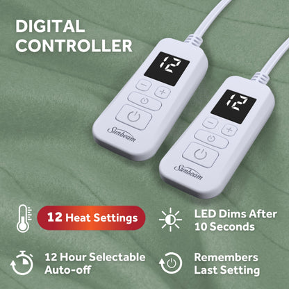 Sunbeam Royal Ultra Fleece Heated Electric Blanket King Size, 90" x 100", 12 Heat Settings, 12-Hour Auto Shut-Off, Machine Washable, Pebble Beige