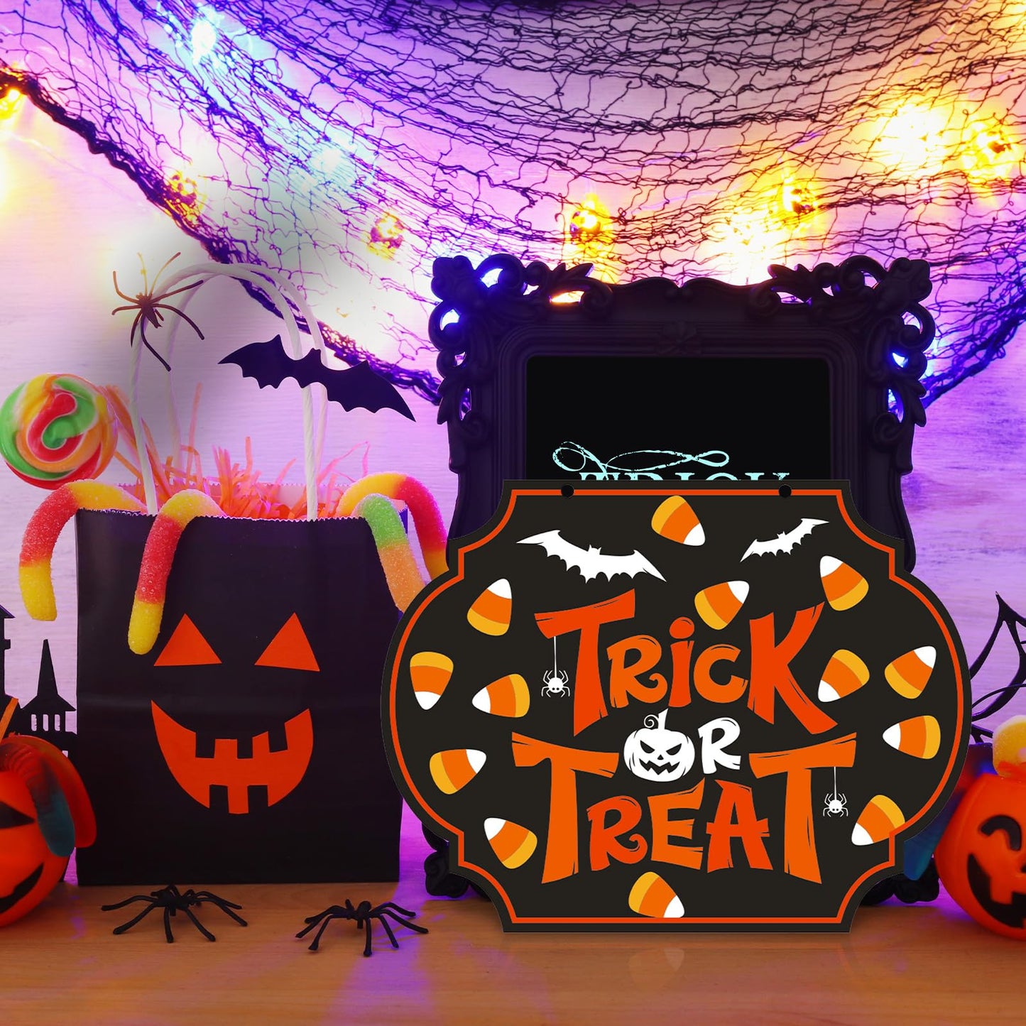 4 Pcs Halloween Felt Hanging Signs for Wreaths Happy Halloween Door Decorations Trick or Treat Wall Plaque Signs Pumpkin Witch Ghost Black Cat Bat Wall Decor Halloween Welcome Signs(Funny Style)