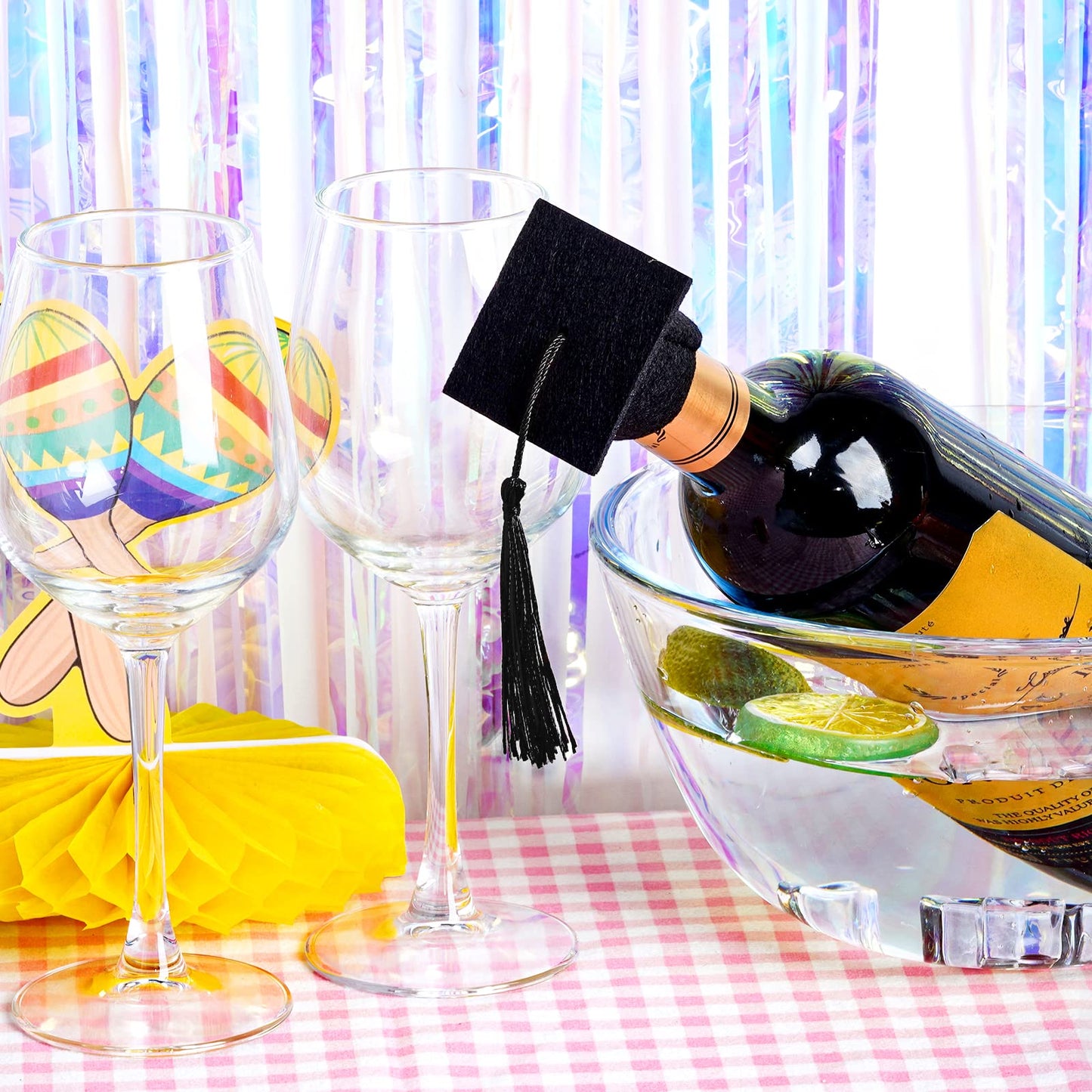 12pcs Mini Graduation Cap for Crafts Black Felt Graduation Hat Bottle Toppers with Tassels Mini Cap Decorations Bottle Toppers for Party Table Decoration (Black)