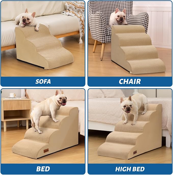 Aodisman 5-Step Dog Stairs and Ramp for High Bed, Non-Slip Sturdy Pet Steps for Small Dogs and Cats,22.2" H,Khaki