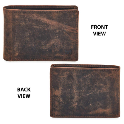 Real Leather Mens Bifold Wallet RFID Blocking Slim Minimalist Front Pocket - Thin & Stylish with ID Window in Gift Box (Crazy Horse, Cognac).