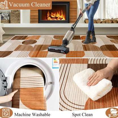 QDUIDU Large Machine Washable 6x9 Area Rug, Soft Modern Geometric Abstract Orange Rugs for Bedroom Living Room, Non-Shedding Faux Wool Indoor Throw Floor Carpet for Office Entryway Dining Room Decor
