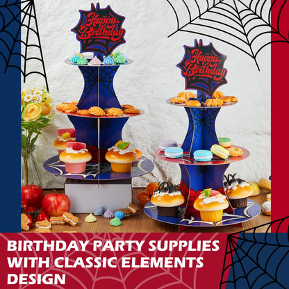 Acellegic 2 Pack Spider Cupcake Stand 3 Tier Spider Web Birthday Party Decorations Cupcake Stand Toppers Display Dessert Holder for Birthday Party Supplies