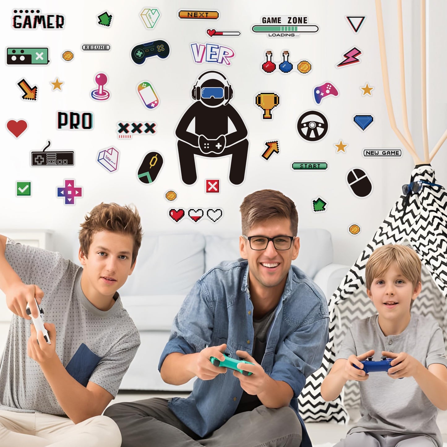 Glow in The Dark Gamer Wall Stickers, Game Controller Joystick Video Gaming Wall Decals, Boys Baby Kids Bedroom Playroom Room Decor Nursery