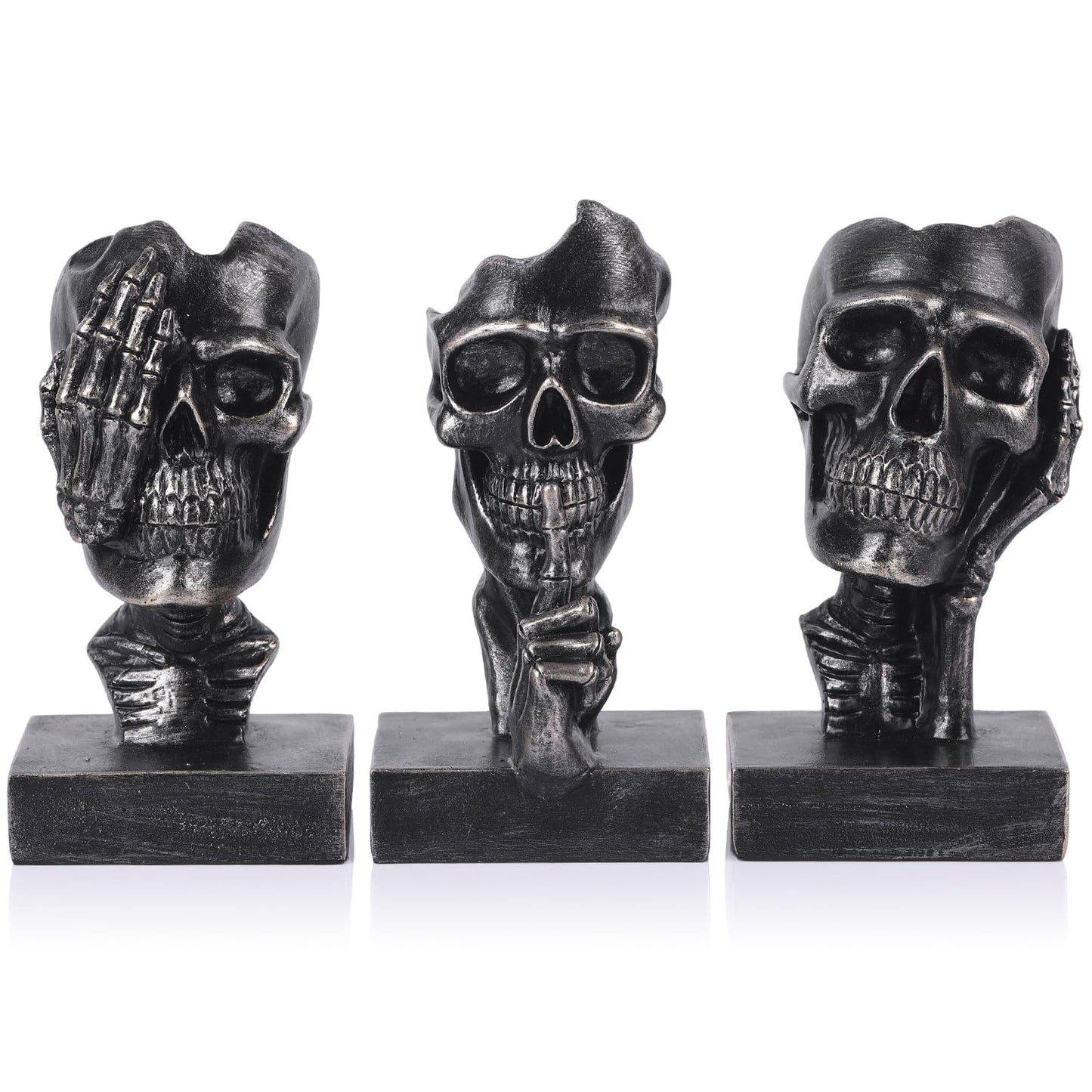 Don't Look, Don't Hear, Don't Speak Skeleton 3-Piece Set Statues Halloween Skeleton Decorative Statues Gothic Style Suitable for Living Room Coffee Tables, Offices, TV Cabinets, Bookshelf Decor