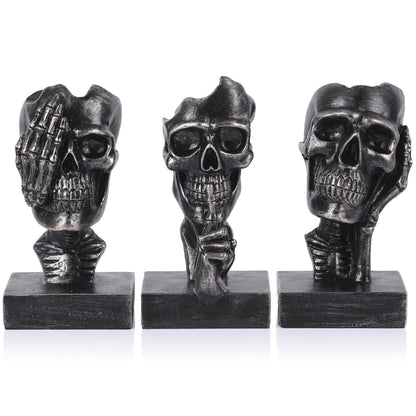 Don't Look, Don't Hear, Don't Speak Skeleton 3-Piece Set Statues Halloween Skeleton Decorative Statues Gothic Style Suitable for Living Room Coffee Tables, Offices, TV Cabinets, Bookshelf Decor