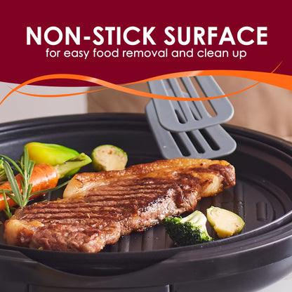 Elite Gourmet EMG-980B Smokeless Electric Tabletop Grill Nonstick, 6-Serving, Dishwasher Safe Removable Grilling Plate, Grill Indoor, Tempered Glass Lid, Adjustable Temperature, 14" Black