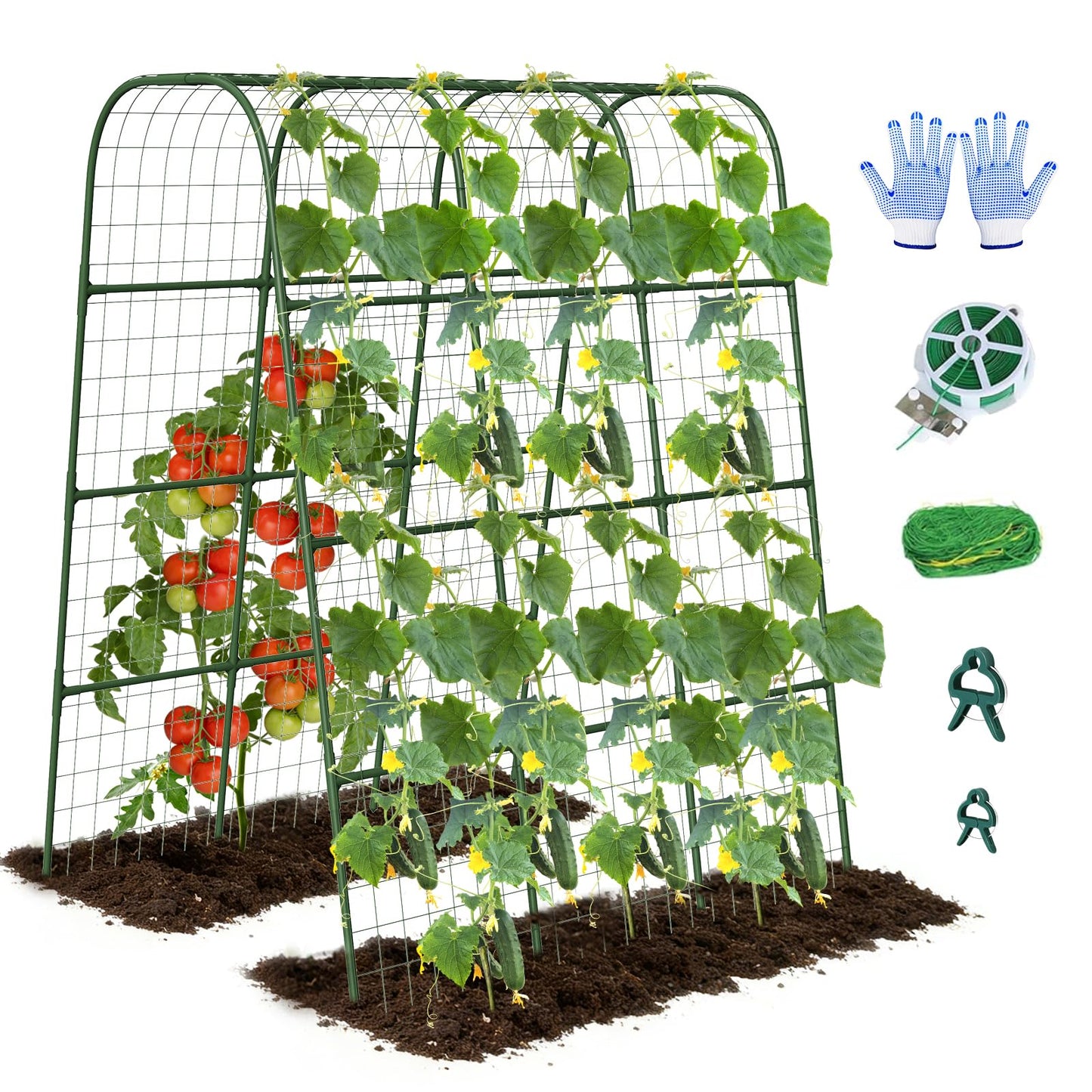 Nexum Cucumber Trellis for Raised Bed, 63"x47.2" U-Shape Garden Trellis for Climbing Plants Outdoor with Climbing Net, Metal Arch Plant Support for Cucumbers Tomatoes Peas Beans
