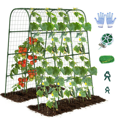 Nexum Cucumber Trellis for Raised Bed, 63"x47.2" U-Shape Garden Trellis for Climbing Plants Outdoor with Climbing Net, Metal Arch Plant Support for Cucumbers Tomatoes Peas Beans