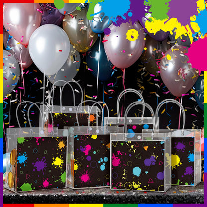 Teenyyou 24 Pcs Glow in the Dark Party Favors Bags Light up Neon Clear PVC Goodie Candy Treat Tote Gift Bags with Handles Glow Theme Birthday Baby Shower Party Supplies
