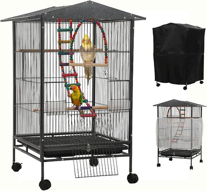 Large Parakeet Cage,Small Bird Cage,Cockatiel Cage for Birds with Covers,Parrot Cage Accessories for Finch,Cockatiels,Conure Bird,Budgie,Pigeon,Canary,Lovebird,Quaker (Meduim Birdcage)