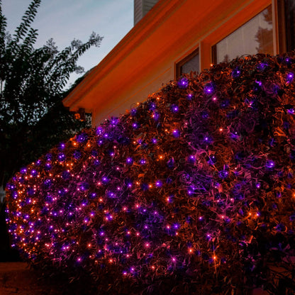 TW SHINE Halloween 200 LED Net Lights, 9.8 FT x 6.6 FT Connectable Waterproof Decorations Clear Wire with 8 Modes for Outdoor Garden Holiday Party (Purple & Orange)