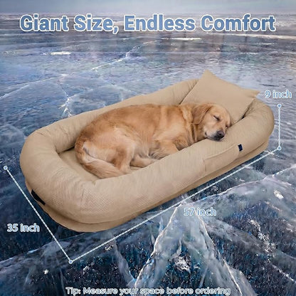 WROS Cooling Human Dog Bed for Summer, Breathable Washable Floor Lounger for People & Pets, 57'' x 35'' x 10'', Dune Brown, Pet Bed for Hot Weather Relaxing