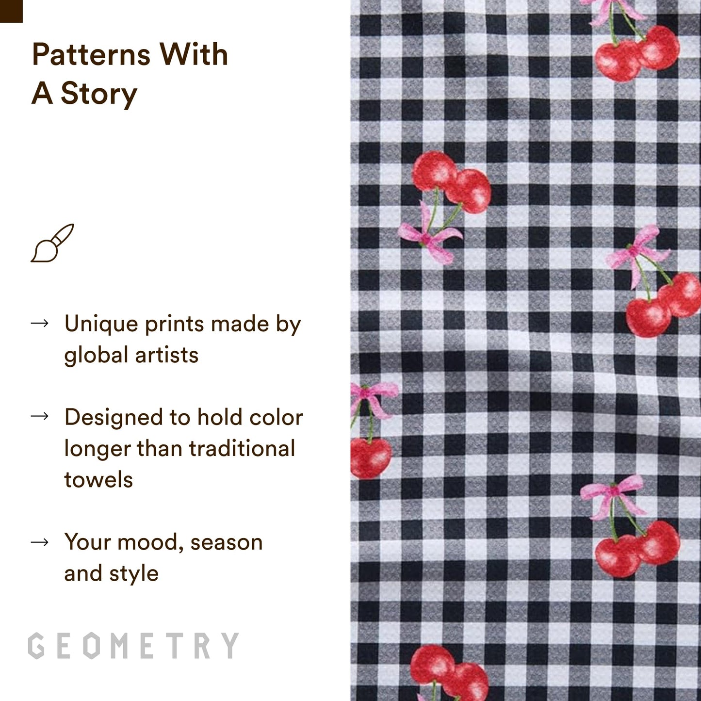 GEOMETRY Kitchen Towels - Quick Dry Microfiber Cloth Dish Towels for Kitchen Drying - Premium Quick Dry Towel - Cherry Bow, 18" x 30" - 2 Pieces