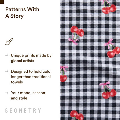 GEOMETRY Kitchen Towels - Quick Dry Microfiber Cloth Dish Towels for Kitchen Drying - Premium Quick Dry Towel - Cherry Bow, 18" x 30" - 2 Pieces