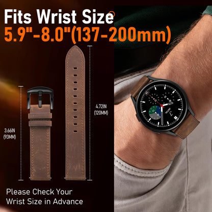 WestEagle Leather Bands for Men Compatible with Samsung Galaxy Watch 7/Watch 6 5 4 40mm 44mm/Watch 6 Classic 47mm 43mm/Galaxy Watch 5 Pro Band 45mm, 20mm Wristband Strap, Retro Walnut+Black Buckle