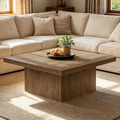 Square Coffee Table,Wooden Living Room Table,Center Table with a Large Tabletop,35.4" x 35.4",for Small Spaces, Apartments, Living Rooms, Vintage Brown