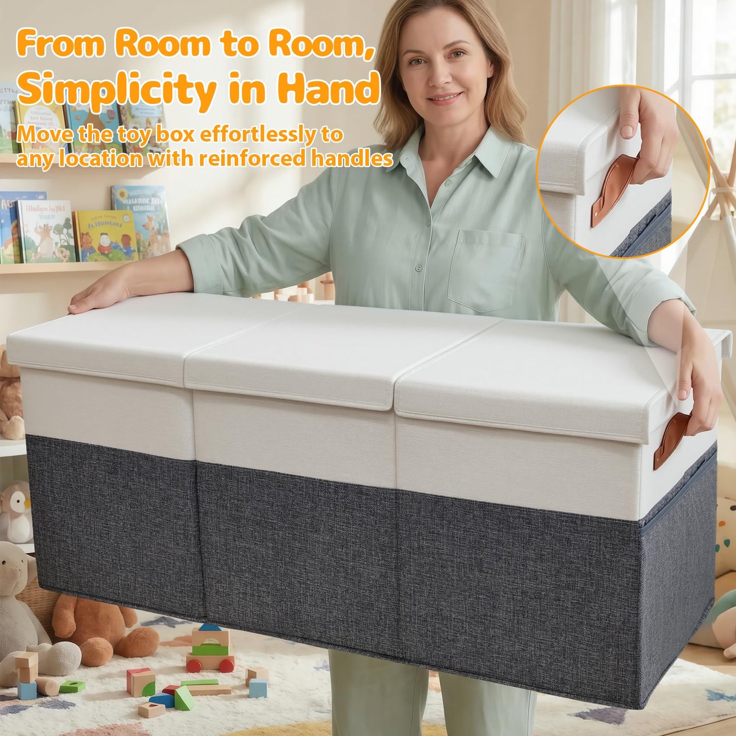 Extra Large Toy Storage Box with Lid, Collapsible Kids Toy Box, Sturdy Toys Storage Chest Bin Organizer Basket with Dividers for Kids, Boys, Girls, Living Room, Bedroom, Nursery, Playroom, 40"x14"x16"