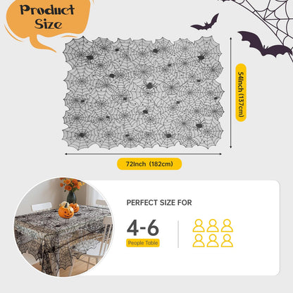 PIGETALE Black Lace Halloween Tablecloth Rectangular Overlay 54 x 72 Inches Spider Web Embroidered Table Cloth Gothic Table Cover Decor for Masquerade Scary Movie Nights Dinner Party Decorations