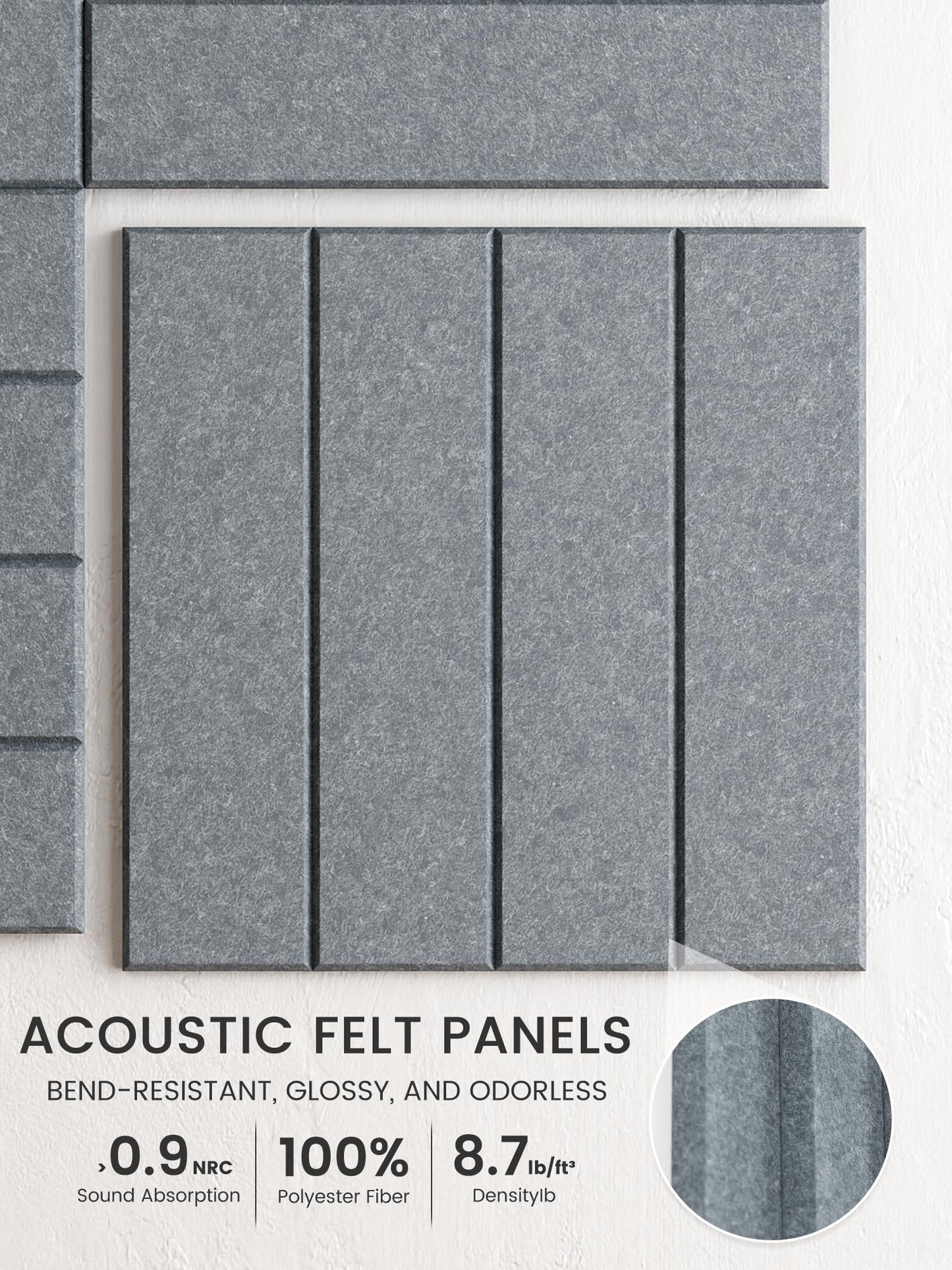 Bumusty Large Cork Board Alternative-48 x 36" Felt Bulletin Board Tiles, with 30 Pushpins, 70 Adhesive Tabs, Bold-Stripe 12-Pack, Cork Boards for Office Push Pin Board Felt Board-Blue Gray