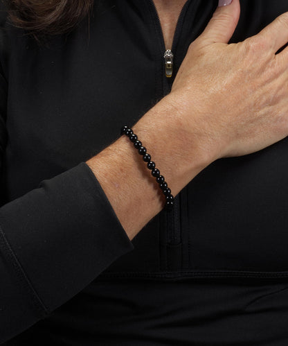 Cherry Tree Collection - Small, Medium, Large Sizes - Gemstone Beaded Bracelets For Women and Men - 6mm Round Beads (Black Agate - Medium)