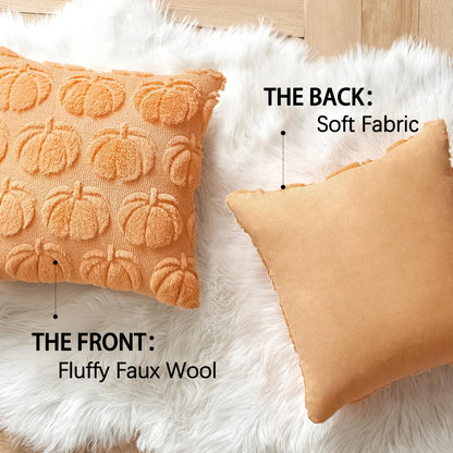 MIULEE Fall Throw Pillow Covers 18x18 Set of 2 Autumn Decorations Pumpkin Accent Pillowcase for Outdoor Porch Sofa Couch Bed Living Room Plush Faux Fur Halloween Farmhouse Home Decor