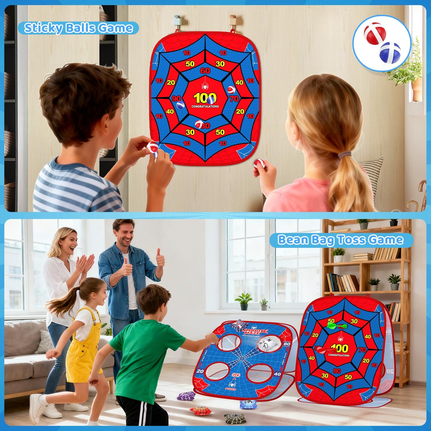 Spider Bean Bag Toss Game for Kids Age 4-8, Cornhole Board Outdoor Toys for Toddlers Party Carnival Outside Games Toy Christmas Birthday Gifts for Kid Boys Girls 3 4 5 6 7 8 9 Year Old