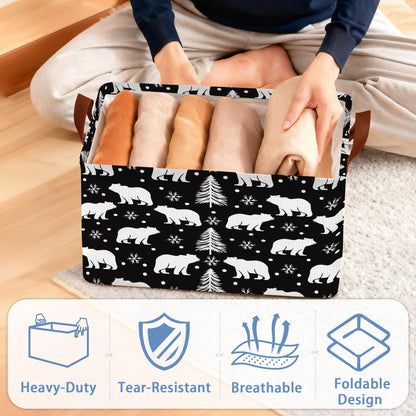 Masarua Bear Forest Collapsible Storage Box,Snowflake Winter Organizer Bin with Handles for Room Decoration,Bins Book Basket Box 17x11.5x10Inch