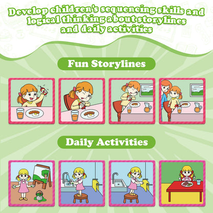 Kasfalci Sequencing Cards,Sequence Board Game for Kids,Speech Therapy Materials Toys for Autism,Story Storytelling,Social Skills,Sentence Building,Preschool Learning Activities,Classroom & Homeschool
