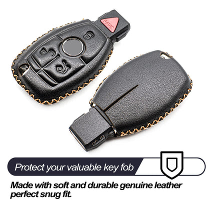 MECHCOS Compatible with Mercedes Benz C E S M CLS CLK G GL Class Smart 3 or 4 Buttons Leather Keyless Entry Remote Control Key Fob Cover Case Protector Accessories, Black