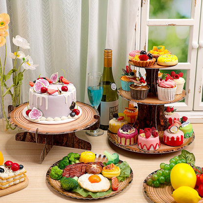 Sawysine 7 Pcs Woodland Cupcake Stand Set Woodland Baby Shower Decorations 3 Tier 2 Wooden Cupcake Stand 1 Rustic Cake 4 Rectangle Serving Tray Birthday Western Camping Hunting Supplies(Circle)
