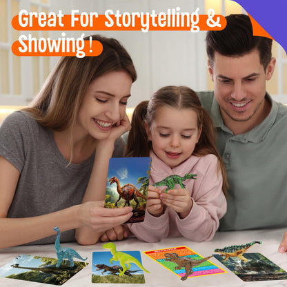 12 PCS Dinosaur Figurines with 12 Introducing Flashcards, Portable Dinosaur Figurines Montessori Toys Science Educational Matching Game for Homeschool Preschool Toddler Kids