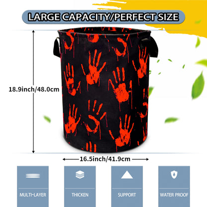 Blood Spatter Hand Print Laundry Basket Blood Drop Pattern Foldable Oxford Cloth Funny Tote Bag Laundry Hamper Clothes Storage Bucket Organizer For Bathroom/Laundry/Bedroom 18.9x16.5in