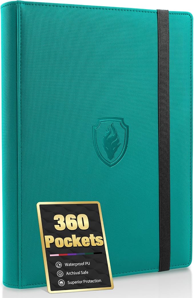 Premium 9 Pocket Card Binder for 360 Cards, Fabmaker PU Cover Trading Card Binder, Sturdy Card Collection Album, Sleek Card Holder Folders for Game Cards & Sports Cards, Turquoise