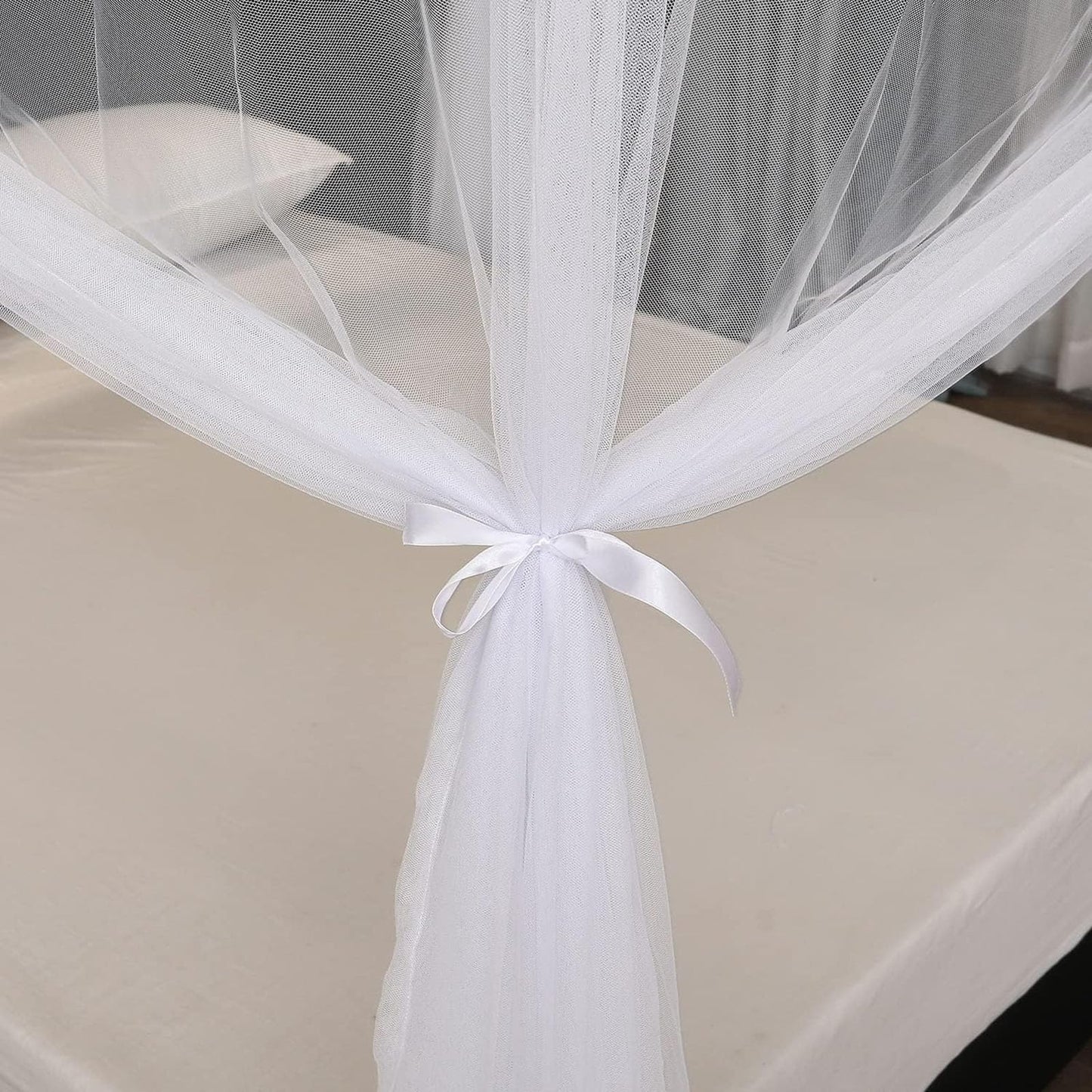 Vawolecy Mosquito Net Bed Canopy for Full Queen King Size Bed,4 Corner Canopy Gothic Bed Curtains,Bug Net for Camping Patio, Halloween Decoration