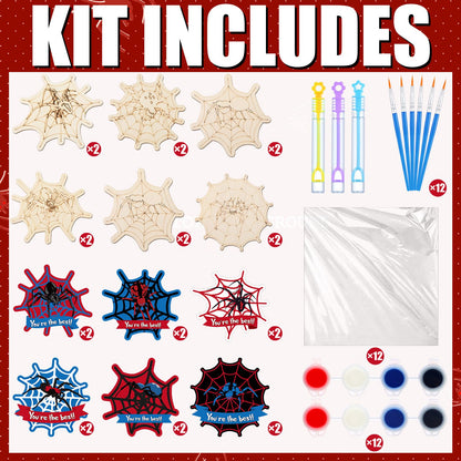 Saypacck 12 Set Halloween Crafts Halloween Spider Web Craft Kit Party Supplies Spider Web Wooden Painting Set with Bubble Stick Christmas Birthday Gift Pack Suitable for Party Supplies Gifts