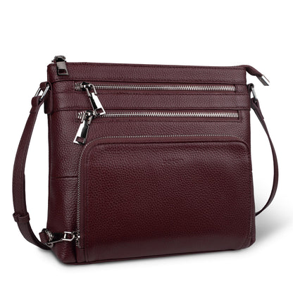 befen Genuine Leather Crossbody Purses for Women, Ladies Anti-Theft Medium Crossbody Shoulder Bags with Built in RFID Blocking Wallet Burgundy Red