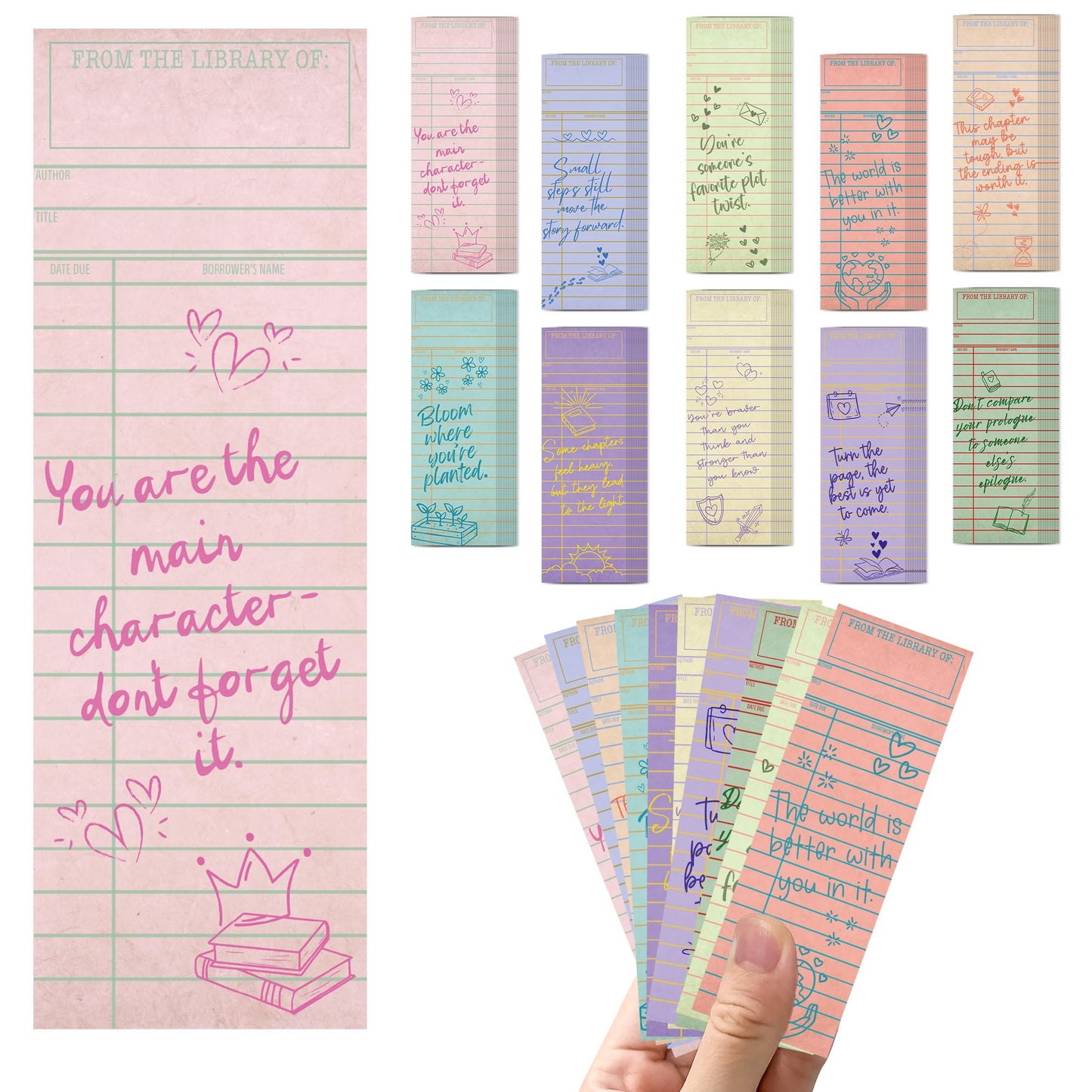 Zaamwoyy 100 Pcs Vintage Library Paper Bookmarks, Inspirational Quotes Aesthetic Bookmarks Bulk, Cute Handwritten Book Mark for Women Man Reading Lovers Students Teachers Office Workers Gift