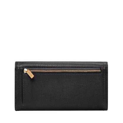 Fossil Women's Wallet, Logan Leather Wallet RFID Blocking Flap Clutch Organizer, Black