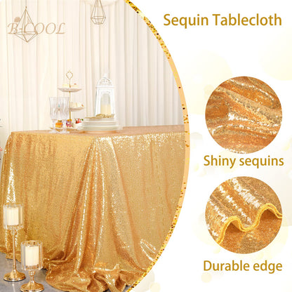 B-COOL Sparkly Drape Tablecloth Gold Tablecloths Sequin Fabric Table Cloth for Ceremony Party Halloween 50x80 Inch