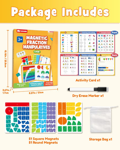 FADAWU Large Magnetic Fraction Demonstration Book, Magnetic Fraction Educational Puzzle with Tiles & Circles, Montessori Fraction Manipulatives for Elementary School, Maths Learning Toys for Kids